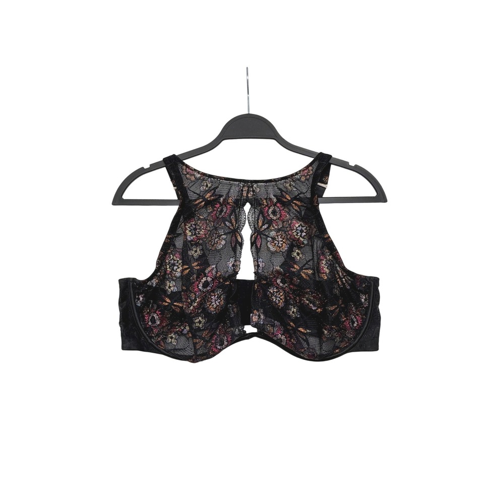Savage X Fenty Black Floral High Neck Underwire Keyhole Back Bra 40DDD NWOT New‎